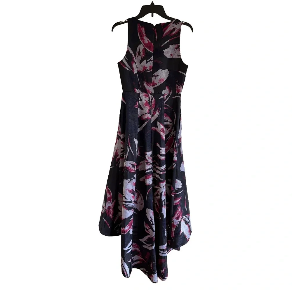 Adrianna Papell Floral High Low Dress Size 4 Black Pink Formal Evening Gown - Picture 9 of 12